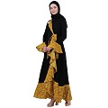 Designer abaya with  printed frills- Black-Mustard